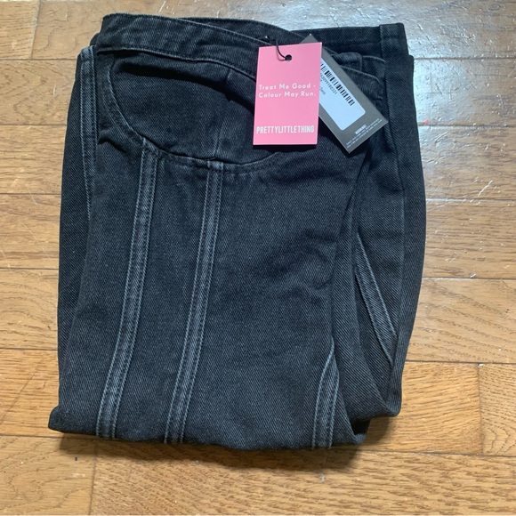 PrettyLittleThing Washed Black Seam Front Denim Mini Dress USA 8 , UK 12 Black - Picture 9 of 14